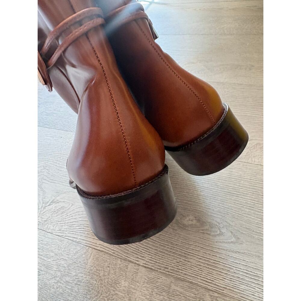 ✨2/$30✨Talbot's Leather Square Toe Ankle Boots Size 11 Cognac Brown Western - Picture 9 of 11